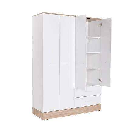 Base 4 Kapaklı 2 Çekmeceli Gardırop-İtalyan Meşe-Mat Beyaz 137x198x52 cm (GxYxD) - 4