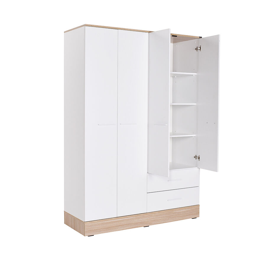 Base 4 Kapaklı 2 Çekmeceli Gardırop-İtalyan Meşe-Mat Beyaz 137x198x52 cm (GxYxD) - 4
