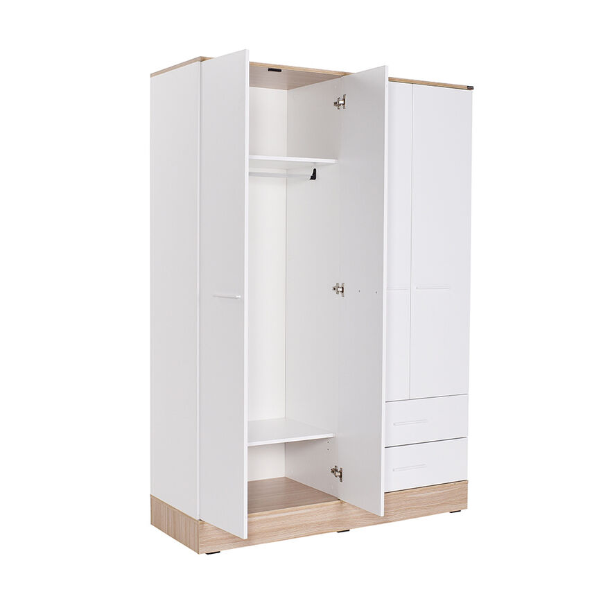 Base 4 Kapaklı 2 Çekmeceli Gardırop-İtalyan Meşe-Mat Beyaz 137x198x52 cm (GxYxD) - 6