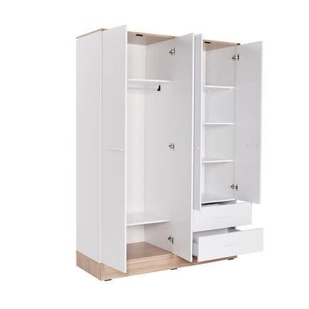 Base 4 Kapaklı 2 Çekmeceli Gardırop-İtalyan Meşe-Mat Beyaz 137x198x52 cm (GxYxD) - 7