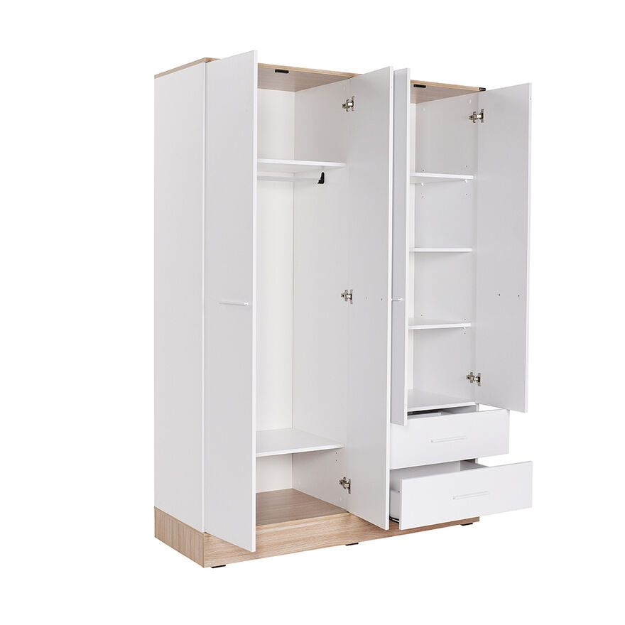 Base 4 Kapaklı 2 Çekmeceli Gardırop-İtalyan Meşe-Mat Beyaz 137x198x52 cm (GxYxD) - 7