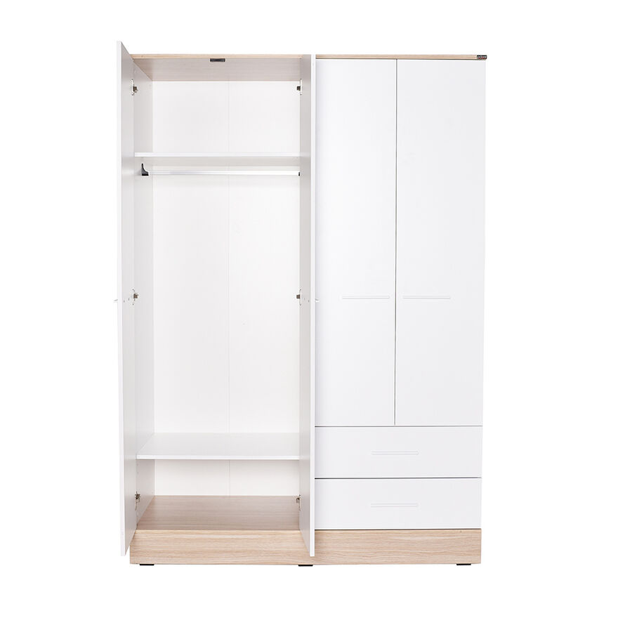 Base 4 Kapaklı 2 Çekmeceli Gardırop-İtalyan Meşe-Mat Beyaz 137x198x52 cm (GxYxD) - 11