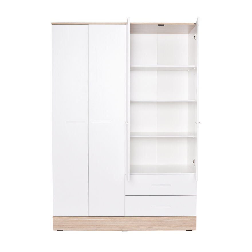 Base 4 Kapaklı 2 Çekmeceli Gardırop-İtalyan Meşe-Mat Beyaz 137x198x52 cm (GxYxD) - 12
