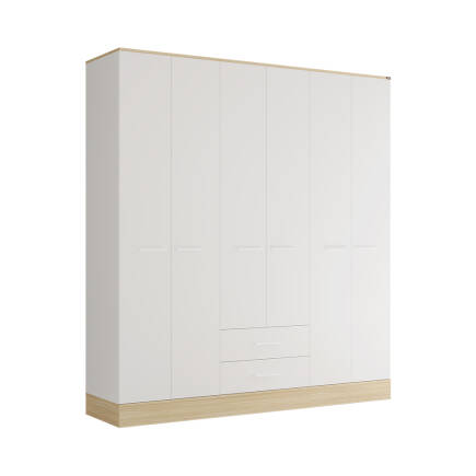 Base 6 Kapaklı 2 Çekmeceli Gardırop-İtalyan Meşe-Mat Beyaz 206x224x52 cm (GxYxD) - 4