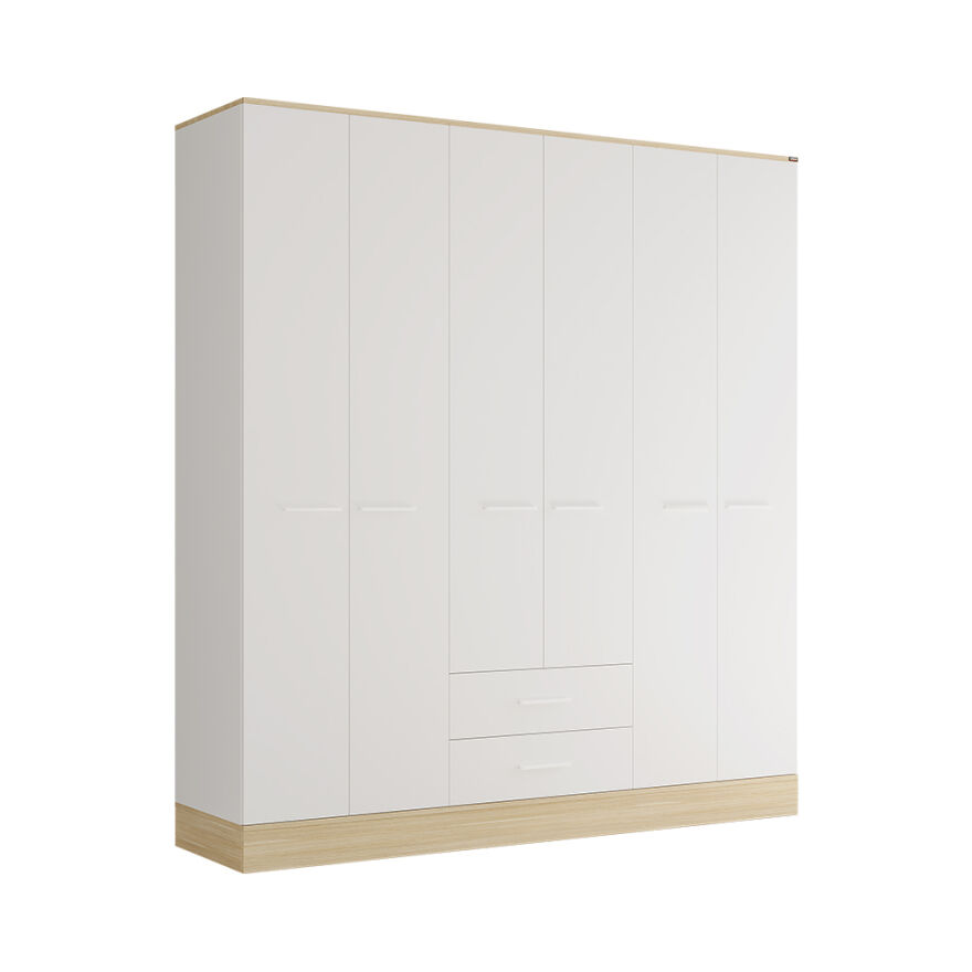 Base 6 Kapaklı 2 Çekmeceli Gardırop-İtalyan Meşe-Mat Beyaz 206x224x52 cm (GxYxD) - 4