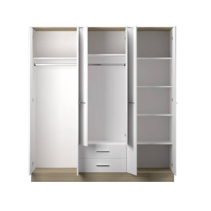 Base 6 Kapaklı 2 Çekmeceli Gardırop-İtalyan Meşe-Mat Beyaz 206x224x52 cm (GxYxD) - 8