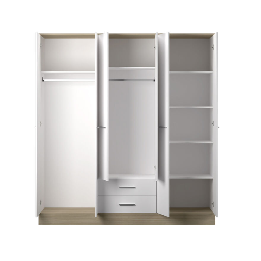 Base 6 Kapaklı 2 Çekmeceli Gardırop-İtalyan Meşe-Mat Beyaz 206x224x52 cm (GxYxD) - 8