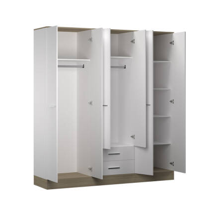 Base 6 Kapaklı 2 Çekmeceli Gardırop-İtalyan Meşe-Mat Beyaz 206x224x52 cm (GxYxD) - 10