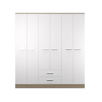 Base 6 Kapaklı 2 Çekmeceli Gardırop-İtalyan Meşe-Mat Beyaz 206x224x52 cm (GxYxD) - 11