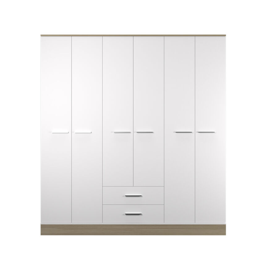 Base 6 Kapaklı 2 Çekmeceli Gardırop-İtalyan Meşe-Mat Beyaz 206x224x52 cm (GxYxD) - 11