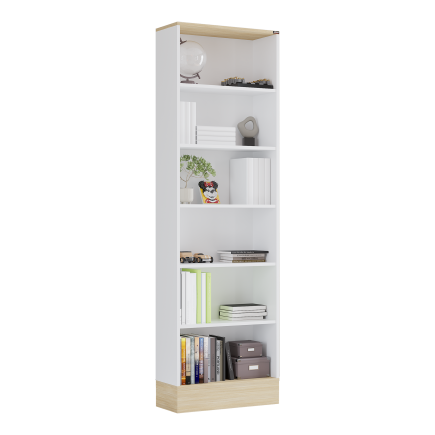 Base 6 Raflı Kitaplık -İtalyan Meşe-Mat Beyaz 60x197x26 cm (GxYxD) - 3