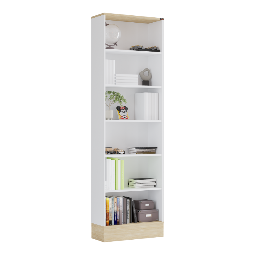 Base 6 Raflı Kitaplık -İtalyan Meşe-Mat Beyaz 60x197x26 cm (GxYxD) - 3