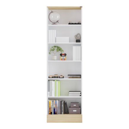 Base 6 Raflı Kitaplık -İtalyan Meşe-Mat Beyaz 60x197x26 cm (GxYxD) - 4