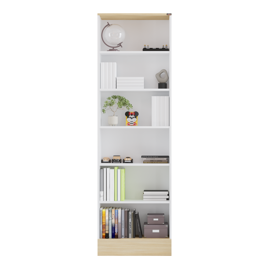 Base 6 Raflı Kitaplık -İtalyan Meşe-Mat Beyaz 60x197x26 cm (GxYxD) - 4