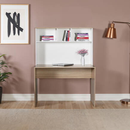 Base Raflı Çalışma Masası-İtalyan Meşe-Mat Beyaz 110x149x52 cm (GxYxD) - 1