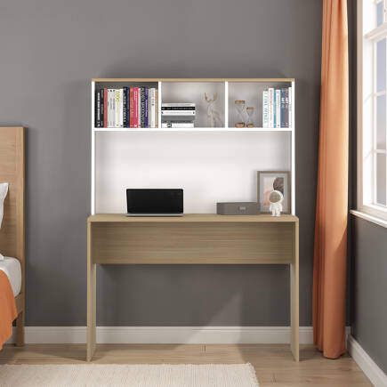 Base Raflı Çalışma Masası-İtalyan Meşe-Mat Beyaz 110x149x52 cm (GxYxD) - 1