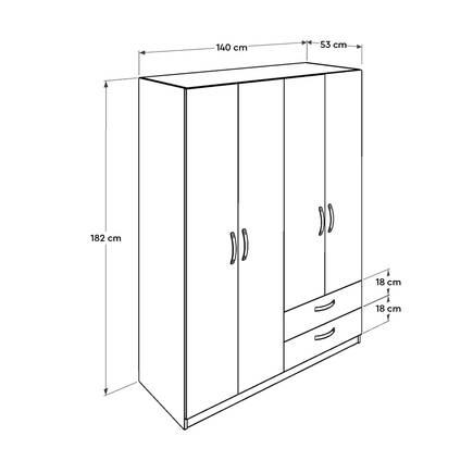 Bodrum 4 Kapaklı 2 Çekmeceli Gardırop-Meşe-Mat Beyaz 140x182x53 cm (GxYxD) - 7