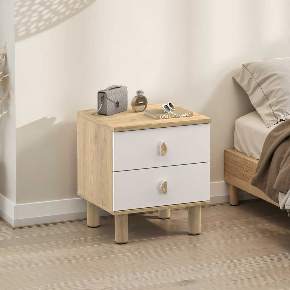 Bohem 2 Çekmeceli Komodin - Florida Meşe/Vizon 51x58x45 cm - Adore Mobilya