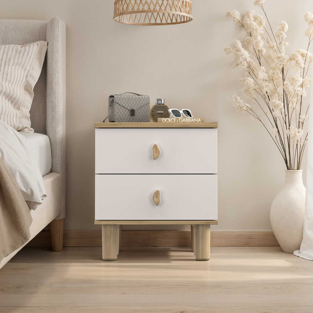 Bohem 2 Çekmeceli Komodin - Florida Meşe/Vizon 51x58x45 cm - Adore Mobilya (1)