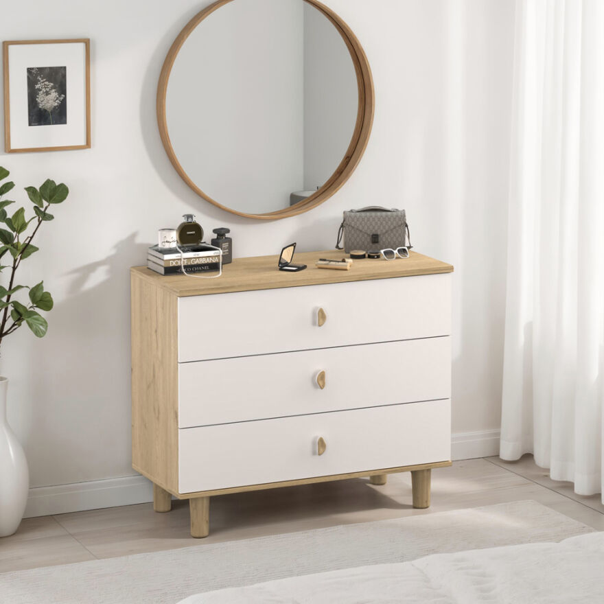 Bohem 3 Çekmeceli Şifonyer - Florida Meşe/Vizon 103x87x45 cm - 1