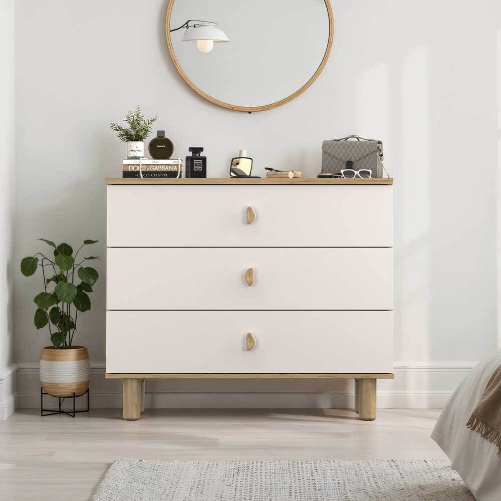 Bohem 3 Çekmeceli Şifonyer - Florida Meşe/Vizon 103x87x45 cm - Adore Mobilya (1)