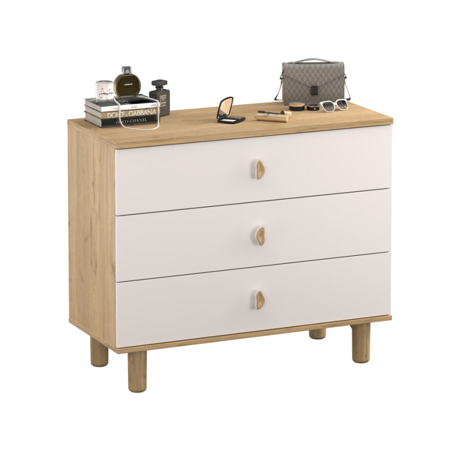 Bohem 3 Çekmeceli Şifonyer - Florida Meşe/Vizon 103x87x45 cm - 4