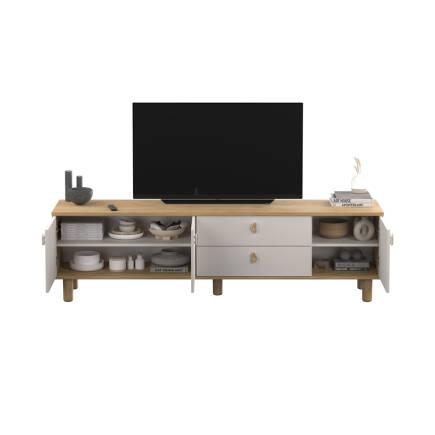Bohem 3 Kapaklı 2 Çekmeceli Tv Ünitesi Florida Meşe-Vizon 207x58x45 cm - 6