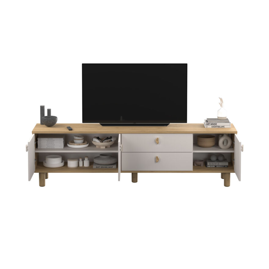 Bohem 3 Kapaklı 2 Çekmeceli Tv Ünitesi Florida Meşe-Vizon 207x58x45 cm - 6