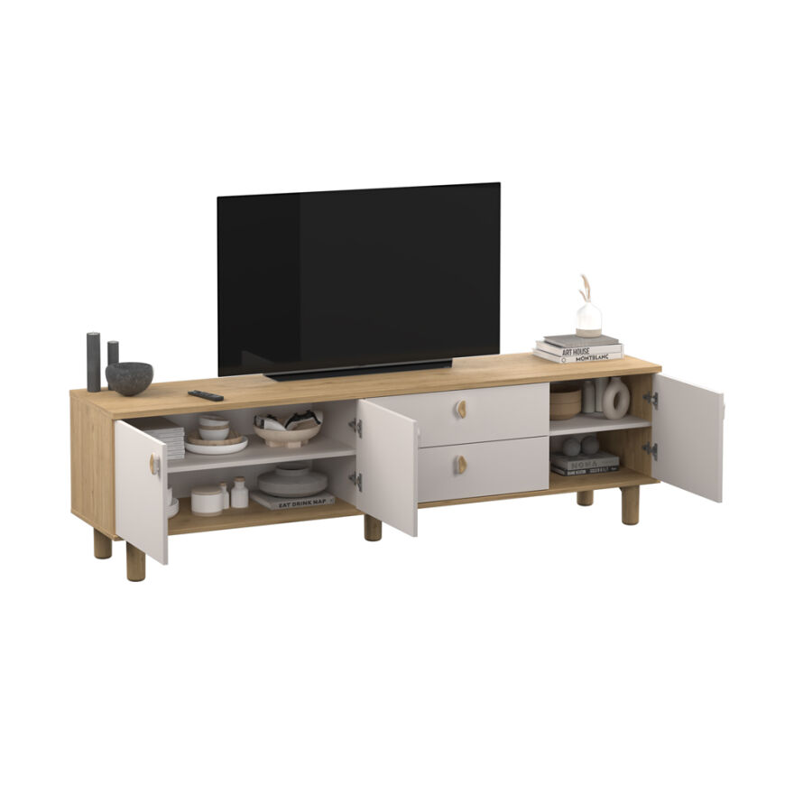 Bohem 3 Kapaklı 2 Çekmeceli Tv Ünitesi Florida Meşe-Vizon 207x58x45 cm - 4
