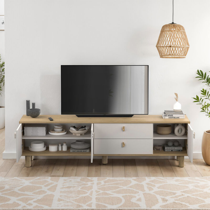 Bohem 3 Kapaklı 2 Çekmeceli Tv Ünitesi Florida Meşe-Vizon 207x58x45 cm - 2