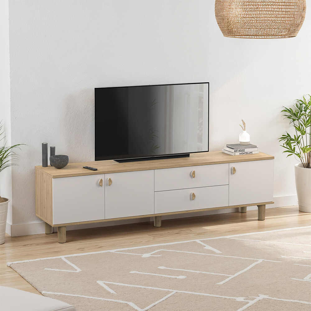 Bohem 3 Kapaklı 2 Çekmeceli Tv Ünitesi Florida Meşe-Vizon 207x58x45 cm - Adore Mobilya