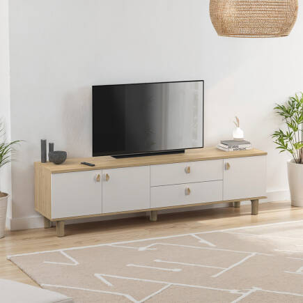Bohem 3 Kapaklı 2 Çekmeceli Tv Ünitesi Florida Meşe-Vizon 207x58x45 cm - Adore Mobilya