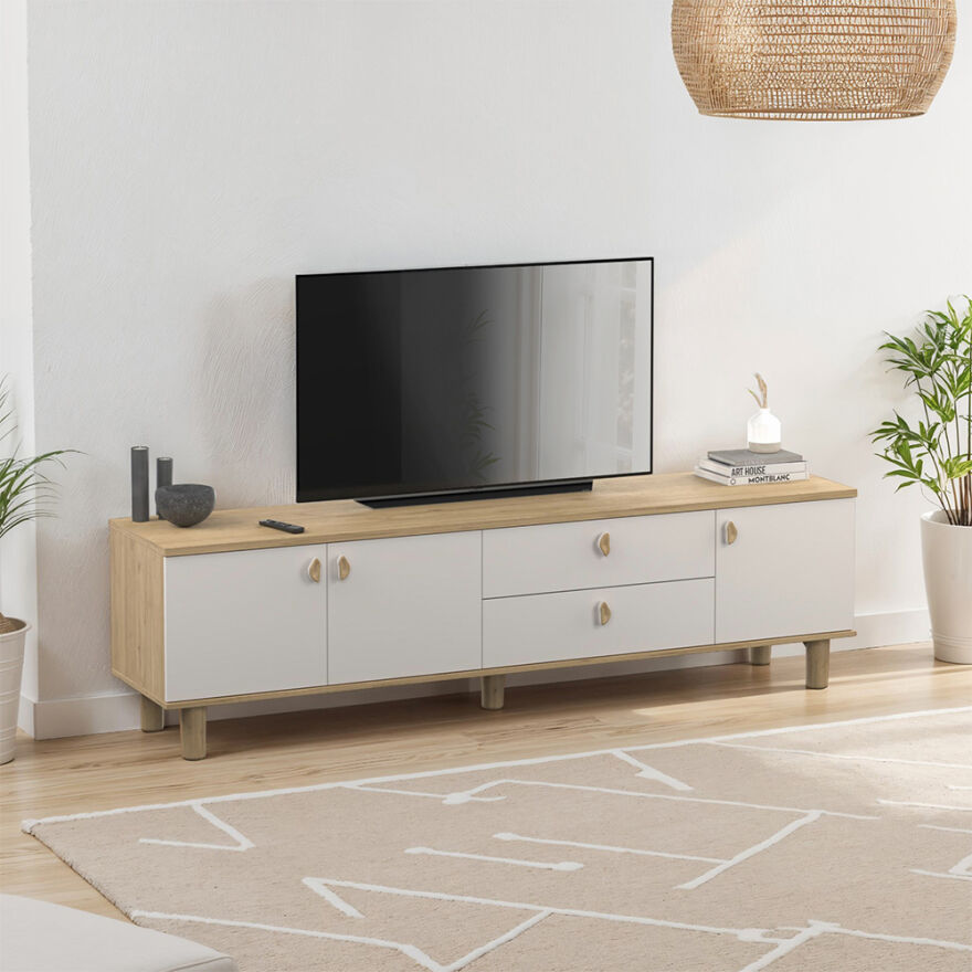 Bohem 3 Kapaklı 2 Çekmeceli Tv Ünitesi Florida Meşe-Vizon 207x58x45 cm - 1