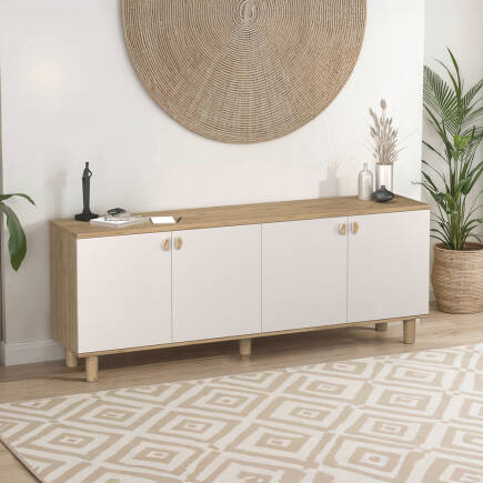 Bohem 4 Kapaklı İç Çekmeceli Konsol - Florida Meşe/Vizon 207x79x45 cm - Adore Mobilya