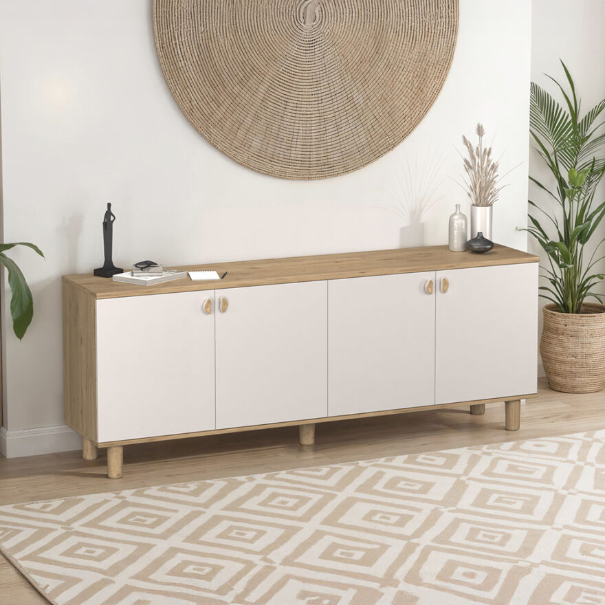 Bohem 4 Kapaklı İç Çekmeceli Konsol - Florida Meşe/Vizon 207x79x45 cm - 1