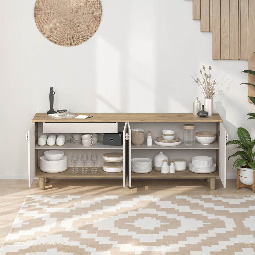 Bohem 4 Kapaklı İç Çekmeceli Konsol - Florida Meşe/Vizon 207x79x45 cm - 2