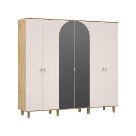 Bohem 6 Kapaklı Aynalı Gardırop - Florida Meşe/Vizon 240x226x60 cm - 5