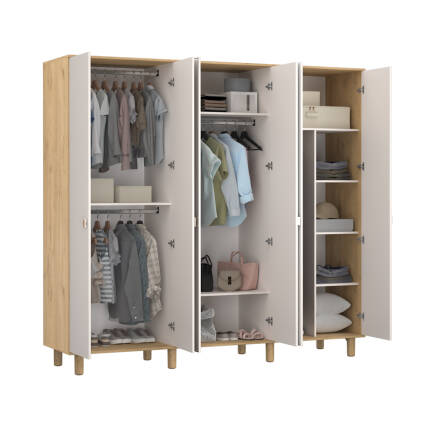 Bohem 6 Kapaklı Aynalı Gardırop - Florida Meşe/Vizon 240x226x60 cm - 3