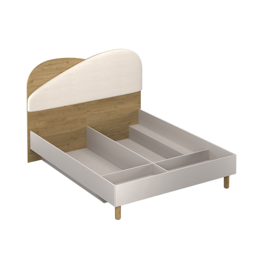 Bohem Bazalı Çift Kişilik Karyola - Florida Meşe/Vizon 171x130x205 cm - 6