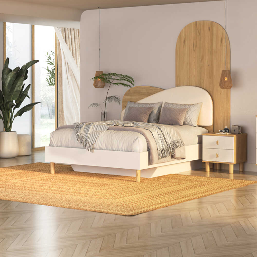 Bohem Bazalı Çift Kişilik Karyola - Florida Meşe/Vizon 171x130x205 cm - Adore Mobilya