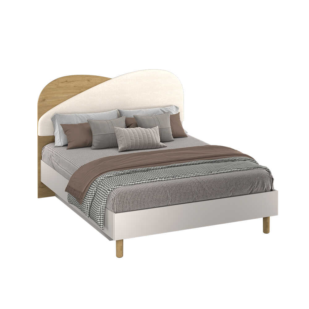 Bohem Bazalı Çift Kişilik Karyola - Florida Meşe/Vizon 171x130x205 cm - Adore Mobilya (1)