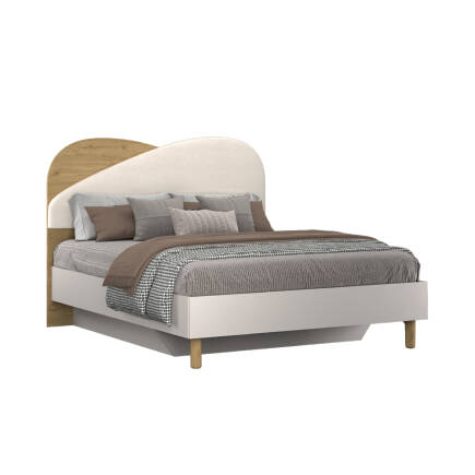 Bohem Bazalı Çift Kişilik Karyola - Florida Meşe/Vizon 171x130x205 cm - Adore Mobilya