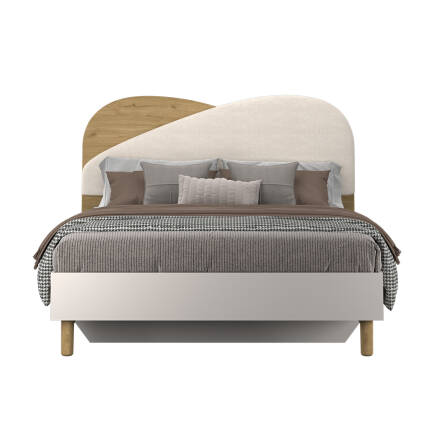 Bohem Bazalı Çift Kişilik Karyola - Florida Meşe/Vizon 171x130x205 cm - Adore Mobilya (1)