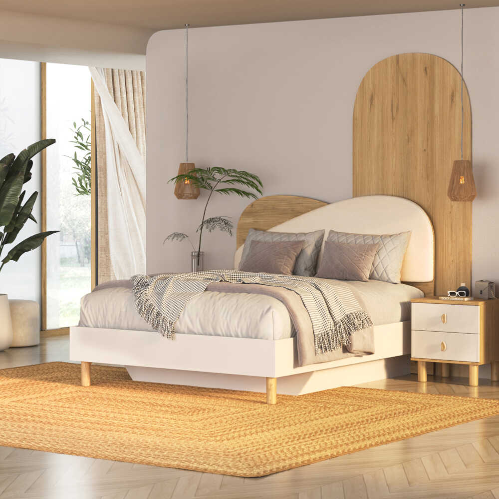 Bohem Bazalı Çift Kişilik Karyola - Florida Meşe/Vizon 171x130x205 cm - Adore Mobilya