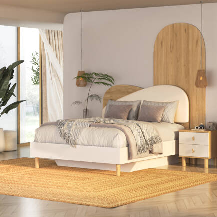 Bohem Bazalı Çift Kişilik Karyola - Florida Meşe/Vizon 171x130x205 cm - Adore Mobilya