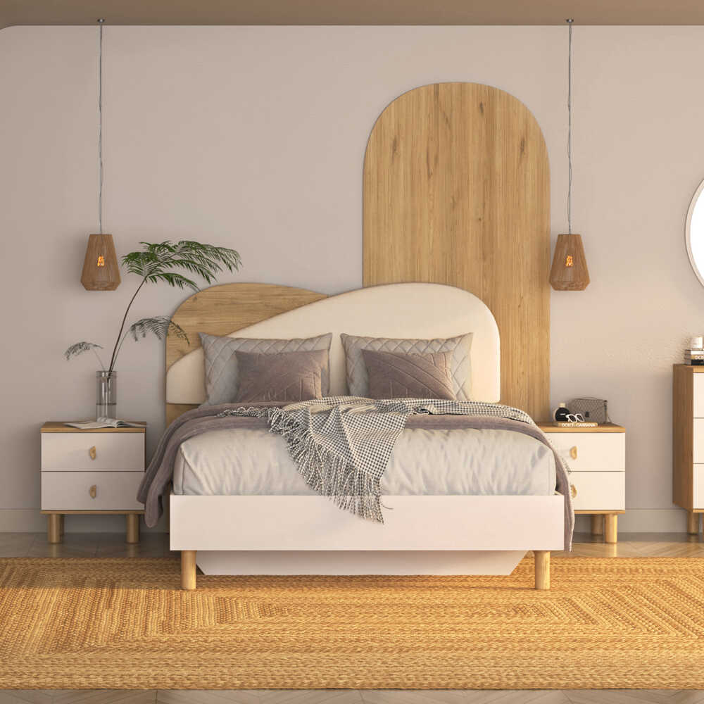 Bohem Bazalı Çift Kişilik Karyola - Florida Meşe/Vizon 171x130x205 cm - Adore Mobilya (1)