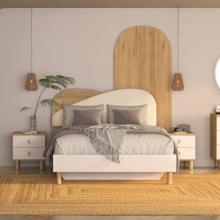 Bohem Bazalı Çift Kişilik Karyola - Florida Meşe/Vizon 171x130x205 cm - Adore Mobilya (1)