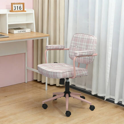 Button Çalışma Sandalyesi Ekose Kumaş - Pembe 64x86-96x63,5 cm - 4