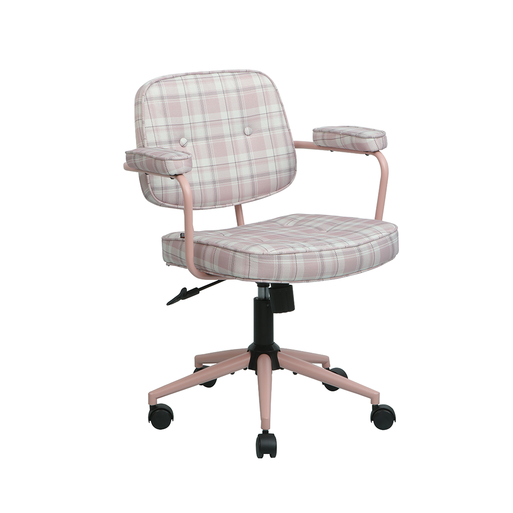 Button Çalışma Sandalyesi Ekose Kumaş - Pembe 64x86-96x63,5 cm