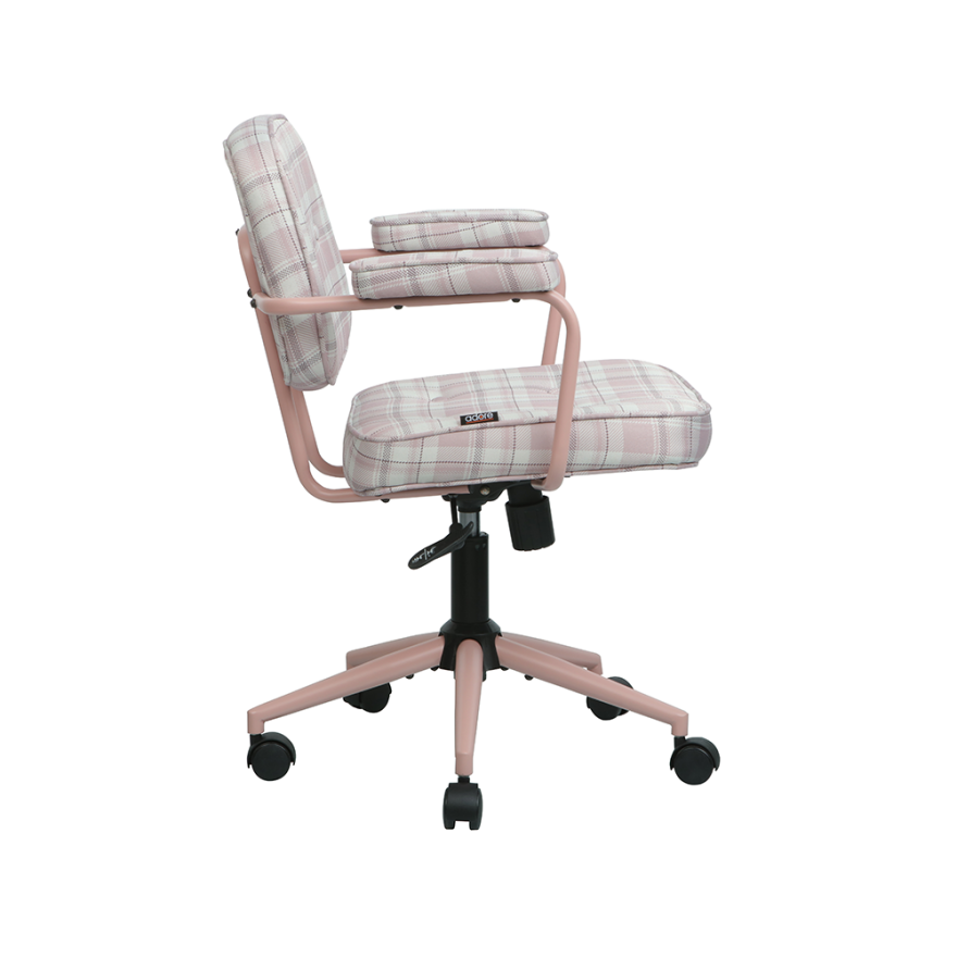 Button Çalışma Sandalyesi Ekose Kumaş - Pembe 64x86-96x63,5 cm - 2